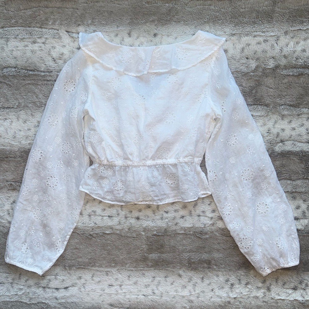 FRAME Ruffle-Front Eyelet Top Size XS - Picture 6 of 16